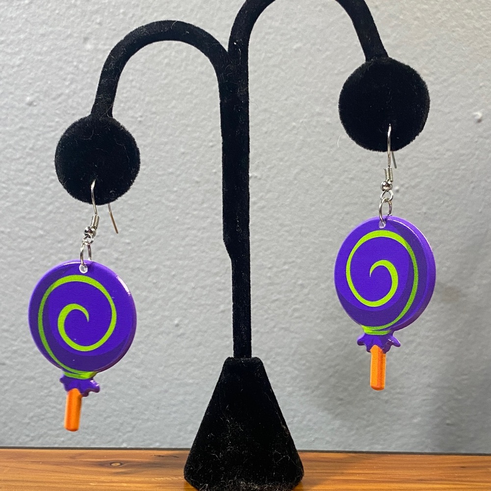 Purple and Green Acrylic Swirl Earrings